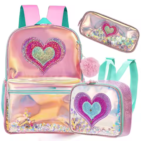 QY.TIMES 3PCS Teen Girls Love Backpack with Lunch Box for Big Kids School Backpacks for Elementary S
