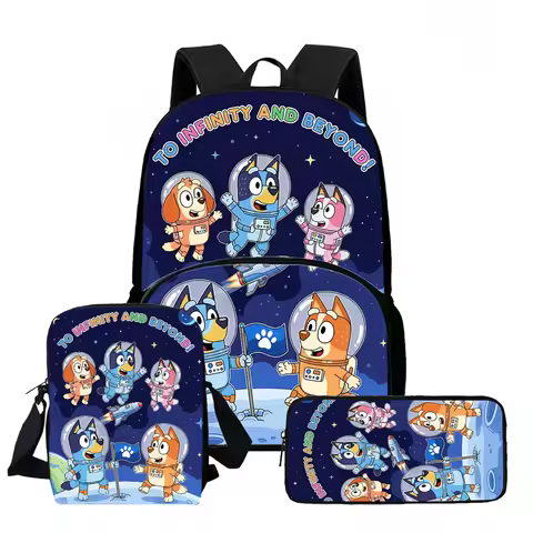 Bluey Cartoon Kids 3Pcs Set Backpack Front Pocket Crossbody Bag Pencil Case Unisex for Boys Girls Ag