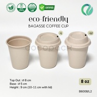 10 PCS Bagasse natural Brown Sugarcane Coffee Cup 8 OZ