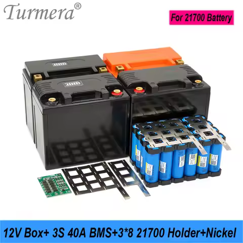 Turmera 12V 24Ah to 40Ah Motorcycle Battery Storage Box 3X8 21700 Holder 3S 40A BMS with Solder Nick