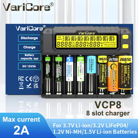 VariCore VCP4 VCP8 LCD Smrt Battery Charger Test Capacity for 3.7V 18650 21700 26650 Li-ion 3.2V LiF