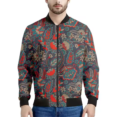Spring Autumn Mens Bomber Jackets Floral 3D All Over Printing Zip Coat Unisex Casual Long Sleeve Zip
