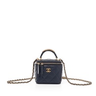 Chanel Navy Quilted Lambskin Top Handle Vanity Case Gold Hardware, 2022