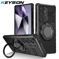 KEYSION Shockproof Case for MagSafe for Samsung S22 Ultra 5G S21+ S20 FE Magnetic Ring Stand Phone C