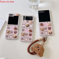 Love Veneer Bear Cat Coffee Folding Phone Case Bracelet For Samsung Galaxy Z Flip 7 6 5 4 3 Flip7 FE