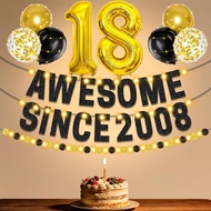 18th Birthday Decorations for Boys Girls 18th Bday Party Supplies |   Pre-Strung Black Gold Banner 1