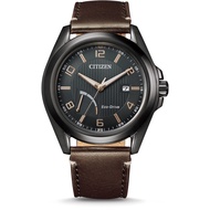 [Powermatic] Citizen Eco Drive Aw7057-18H Analog Solar Powered Black Dial Brown Leather 100M Men'S Watch