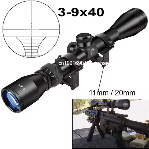 3-9x40 Hunting Riflescope Optical Scope Red Green Illuminated 11/20mm Rail for Air Rifle Optics Hunt