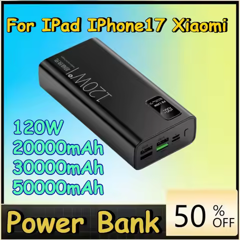 120W 20000mAh/30000mAh/50000mAh Power Bank Fast Charging Powerbank Portable Charger External Battery