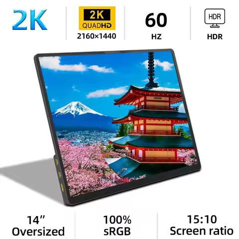 ZSUS 2160*1440 14-inch 2K Portable Monitor 60HZ For Laptop XBox PS4 / 5 Switch TV Box Cell Phone PC 
