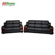 Elidh Sofa Set in Leatherette with 3-seater and 2-seater with wooden armrest