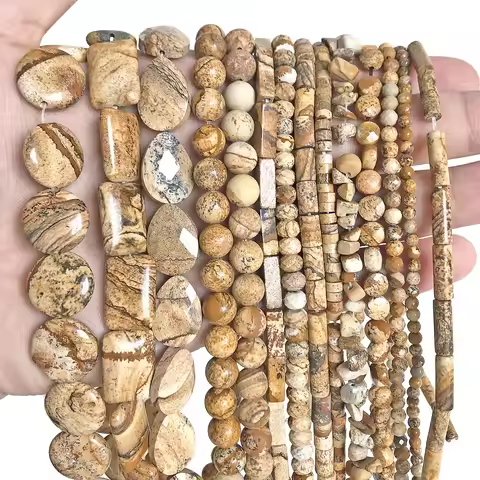 Wholesale Picture Jasper Faceted Geometric Natural Spacer Beads For Making Jewelry Diy Handmade Brac