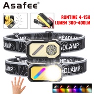 ASAFEE T155 Motion Sensor Headlamp RGB Light Type-C Rechargeable Magnetic Clip Waterproof Camping Li