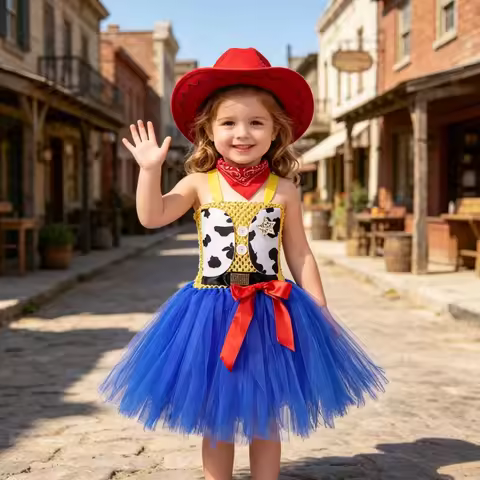 Western Cowboy Style TUTU Skirt Set with Cowboy Hat, Square Towel, Birthday Party, Halloween Cosplay