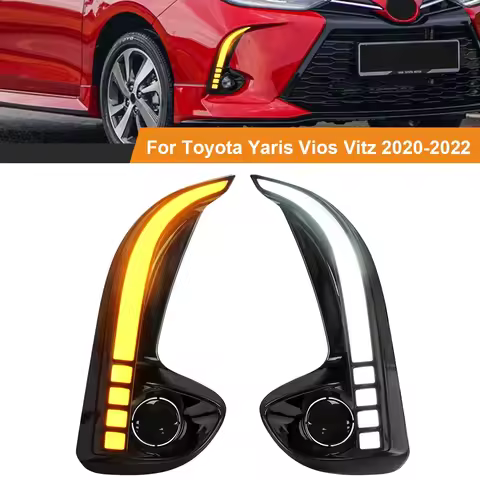 LED Fog Lamp For Toyota Yaris Vios 2020 2021 2022 DRL Daytime Running Light Turn Signal Fog Lamp Day