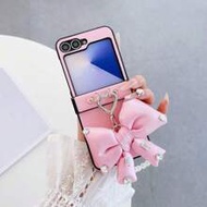 เคสโทรศัพท์แบบพับได้ประดับโบว์เพชรหรูหราพร้อมโซ่, เหมาะสำหรับ Samsung Galaxy Z Flip3 5G/Galaxy Z Fli