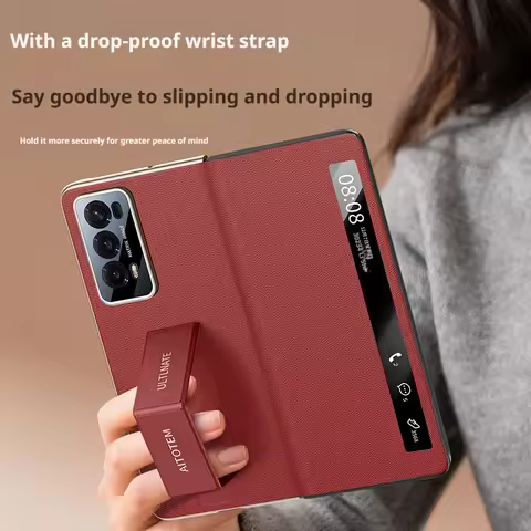 For Honor Magic V2 VS2 VS3 Nappa PU Leather Case Dual Hinge Camera Protection Hand Strap Finger Grip
