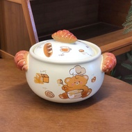 [48H Shipping] Cartoon Cream Bear Casserole Bread Casserole Household Double Ear Casserole High Temp