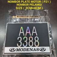 NOMBOR PLATE MOTOR  ( P21 ) PELANGI NOMBOR SIZE (3CM×4CM ) SEKALI PAPAN KILAT , PAPAN BESI , PAPAN 3