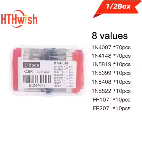 1/2Box 8 Values Diodes Assorted Kit 1N4007 1N4148 1N5819 1N5399 1N5408 1N5822 FR107 FR207 Rectifier 