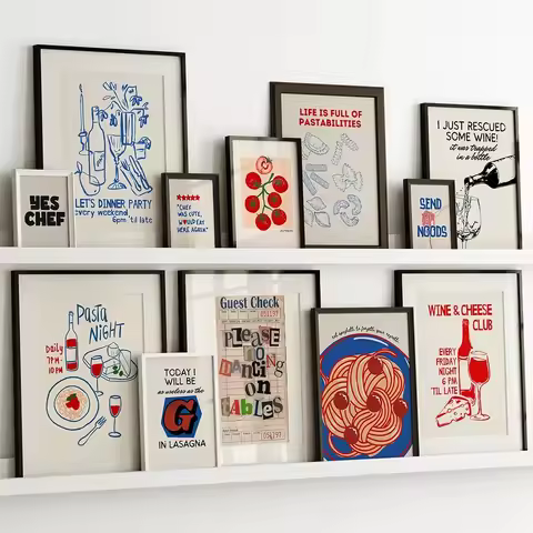 Trendy Retro Wall Set Print Aesthetic Bar Cart Art Poster Red Preppy Gallery Canvas Painting YK2 Dor