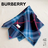 全新-日本製  BURBERRY經典格紋 藍色純棉大方手帕/手巾-馧莳Serré