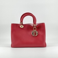【二手】 Christian Dior 克里斯汀·迪奧 Diorissimo 皮革兩用肩背包，金色Logo，REDx 金色