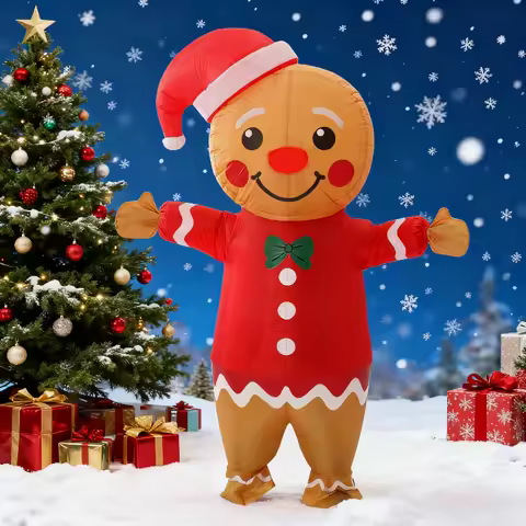 Christmas Gingerbread Man inflatable Costume new Christmas Hat Red Clothes Gingerbread Man mascot Ho