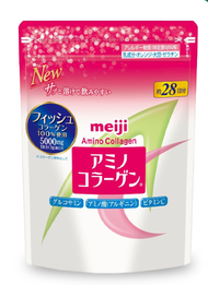 (28 วัน ทอง)Meiji Amino Collagen 5000 mg  เ มจิ อะมิโน คอลลาเจน ชนิดผง คอลลาเจนเปปไทด์ บำรุงผิว  **New package**