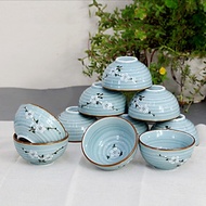 Bộ bát ăn cơm men Lam Ngọc vẽ hoa Anh Đào cao cấp gốm sứ Bảo Khánh Bát Tràng - bát cơm, chén cơm, ch