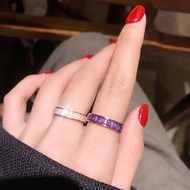 Lucky Transfer Ice Crystal Ring Female Color Square Diamond Crystal Burst Stone Titanium Steel Ring 