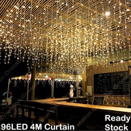 Indoor Outdoor 96LED 4M Waterproof Drop Icicle Curtain Fairy String Lights Party Hanging Backdrop LED Deco Decoration Lampu Raya Hiasan LipLap