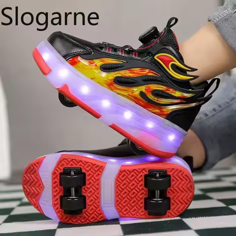 Roller Sneakers Boys Sport Gym Footwear Roller Skates 4 Wheels Shoes USB Charge LED Light Roller Sak