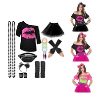 Mya 80s Costume Lace Headband Tutu Skirt Earrings Legwarmers 60s 70s 80s Women Hippie Costume Access