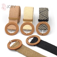 [JCBV] Summer Women Elastic Belt Round Bule Vintage Boho Straw Woven Belt Dress Belt