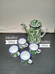 1 Set Teko Enamel Eskan Burik Blirik+Mug 7 cm / Barang Jadul Antik