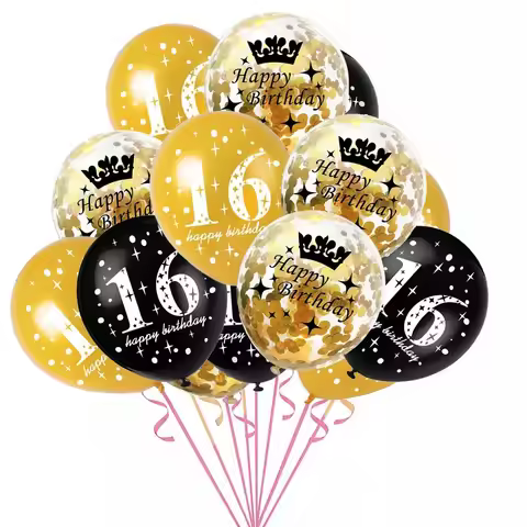 15pcs/set 16th Happy Birthday Balloon Decor Gold Silver Confetti Latex Balloons for 16 Year Old Birt