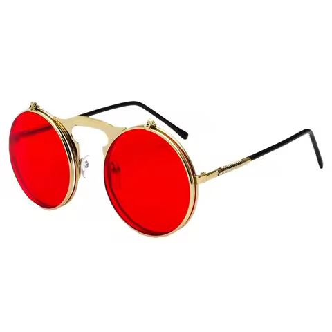 Vintage Steampunk Flip Sunglasses Retro Round Metal Frame Sun Glasses for Men Women Brand Designer C