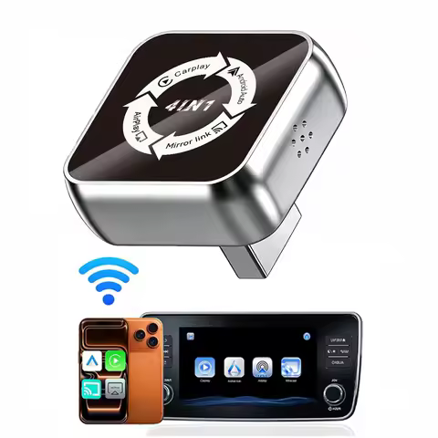 4 in 1 Wireless CarPlay Adapter with Screen Mirroring – Supports iOS CarPlay & Android Auto & AirPla