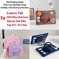 For Lenovo Xiaoxin Pad 2022 Tab M10 Plus 3rd Gen 10.61" TB-125FU TB-128FU P11 Plus TB-J616 J606 J607 Fashion Cartoon Soft Silicone 360° Rotating Ring Stand Tablet Protective Case