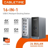 CABLETIME 16In1 USB-C Multiport Docking Station HDMI DP LAN USB Aux