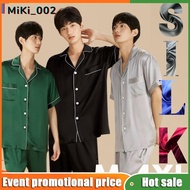 Miki2 Men Pajama silk short sleeve pants plain pajamas  sleepwear for women M-4XL