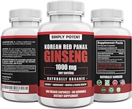 Simply Potent Panax Ginseng, Korean Red Ginseng 1000 mg/Serving 180 Capsules, Korean Ginseng Extract Root Powder Organic &amp; Gluten-Free Supplement with 4-6% Ginsenosides for Energy &amp; Overall Health