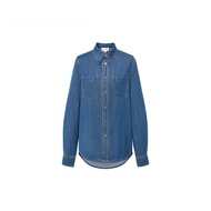 เสื้อเชิ้ตยีนส์ลายมุกสีไล่เฉดสี ผ้าลินิน ทรงหลวม ปกโปโล แขนยาว ปกปิดไหล่ ฤดูใบไม้ผลิ 2024 เสื้อเชิ้ต