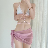 Sexy bikini Split bikini Three-Piece Set Pink Sequined Rhinestone Sexy Hot Girl Swimsuit Women