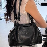 Korea ason Stray Bag Lee Charen Same Style Leather Surface Motorcycle Bag One Shoulder Underarm Larg