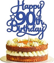 1 Pack Happy 90th Birthday Cake Topper Blue Glitter 90 & Fabulous Cheers to 90 Years Old Birthday Ca