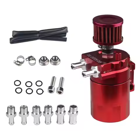 Car Baffled Oil Catch Can Tank Kit For PCV System Red Universal Baffled Catch Can Kit