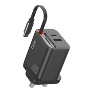 CLiPtec MCU366/MCU369 GaN Fast Charger 40W/67W – Dual-Port USB-C + USB-A Built-In Retractable Type-C