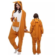 Cartoon Animal One-Piece Pajamas - Polar Fleece Loungewear | Halloween Costume (Kangaroo, Eevee)
